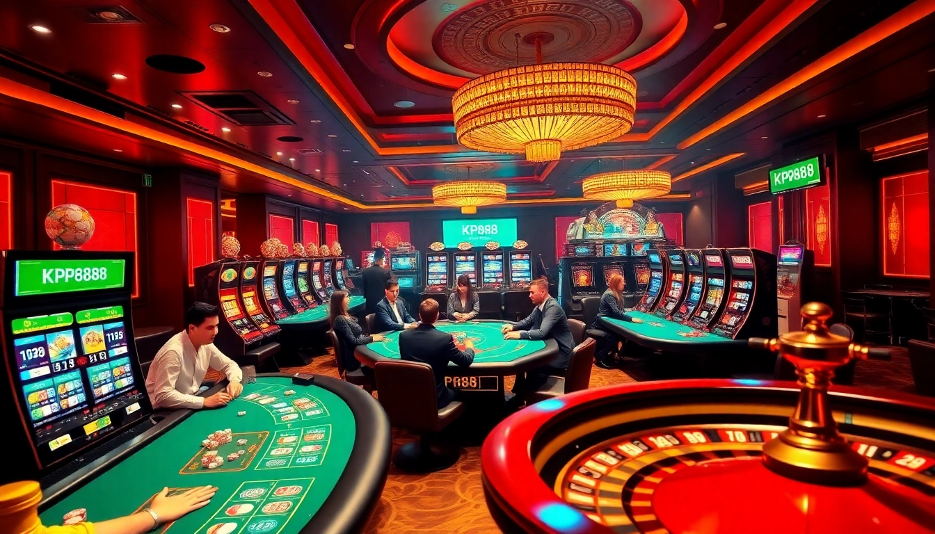 Engage in high-stakes gambling at KP88 with thrilling poker tables and vibrant slot machines.