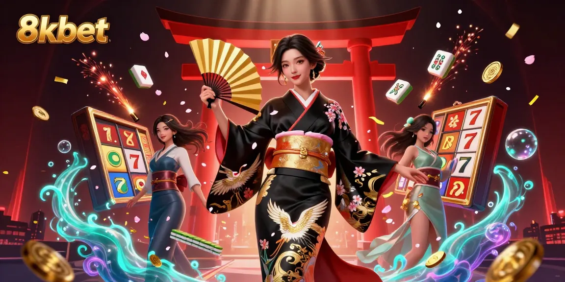 Engage with 8xbet's thrilling slots featuring a stunning Asian woman in a dynamic casino atmosphere.