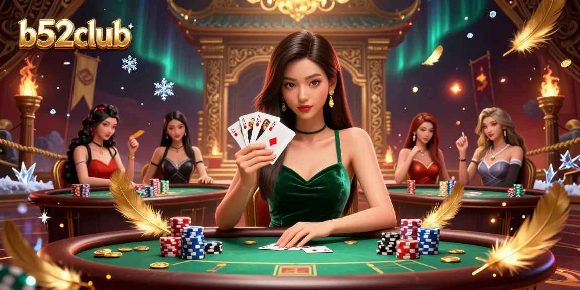 B52Club offers an engaging poker experience filled with vibrant atmosphere, golden tokens, and immersive gameplay.