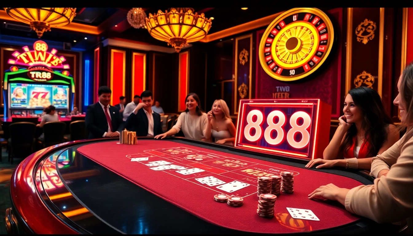 Experience the thrill of gaming with the TR88 slot machine at a glamorous casino table.
