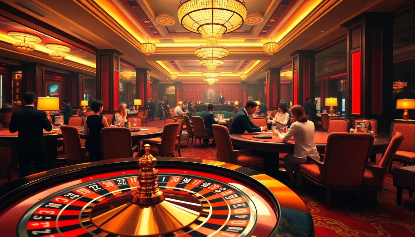 Experience the thrill of gambling at hh kungfu-themed casino with lively players at the roulette wheel.