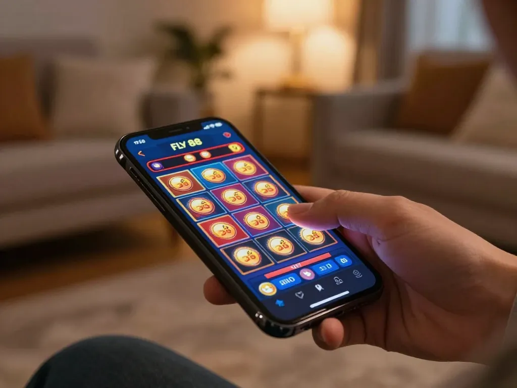 Engaging gameplay on a smartphone for FLY 88 captures the excitement of online gambling.