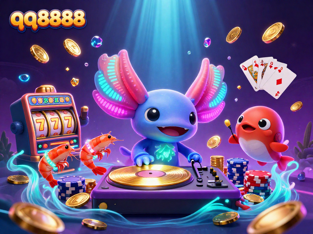 Experience exciting gaming action with qq8888 in this vibrant casino-themed digital illustration.