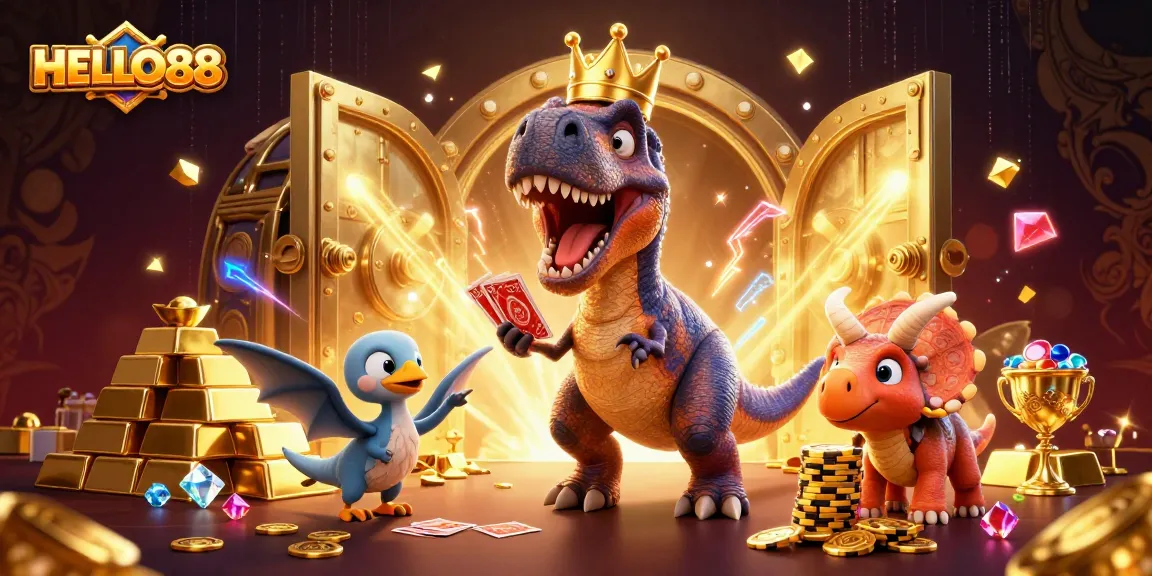 Engage with HELLO88's thrilling casino games in this vibrant 3D illustration.