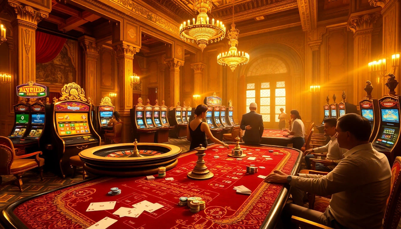 Players enjoying thrilling games at https://u31thai.tech/ in a lavish casino setting.