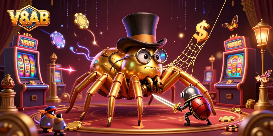 Engage with V8AB's thrilling casino experience featuring a giant tarantula and beetle knight.