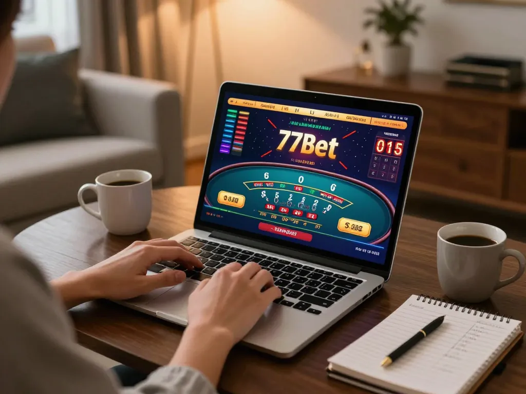 Engaging in exciting online gaming sessions with 77bet at a stylish home setup