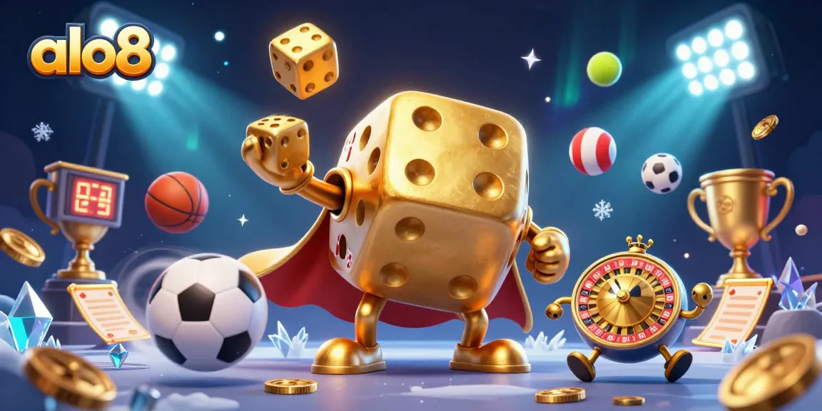 Engage with exciting gaming adventures at alo8, featuring golden dice and dynamic sports elements.
