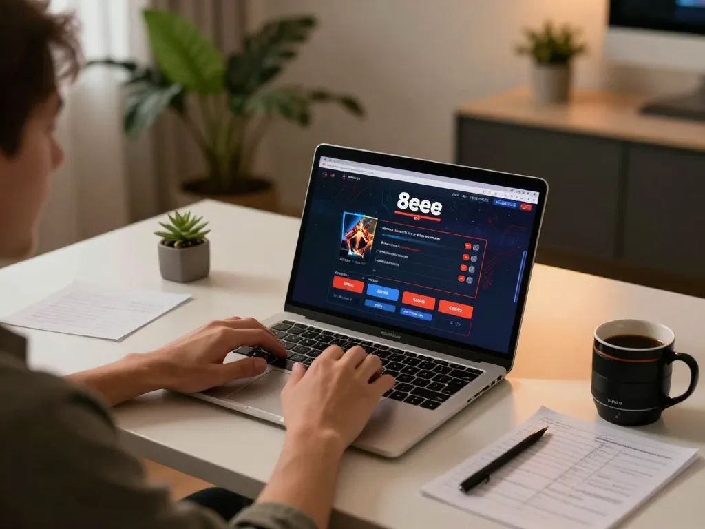 Engaging with the 8eee online casino platform during a home gaming session, showcasing user-focused gameplay.