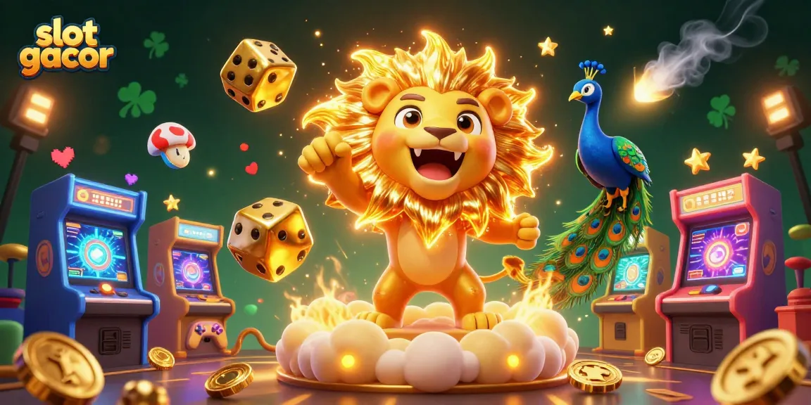 Experience thrilling gameplay with slot gacor as a roaring lion, dazzling 3D elements, and vibrant casino visuals.