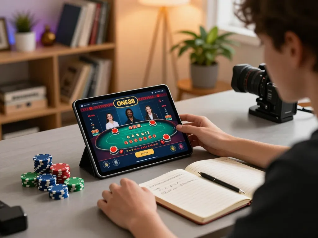 Engaging gambling experience at ONE88 with a person strategizing online.