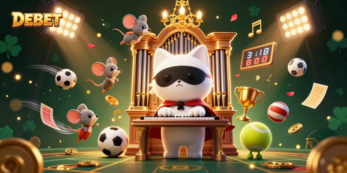 Bet dynamic sports action with DEBET featuring a phantom cat and acrobat in a rich casino illustration.