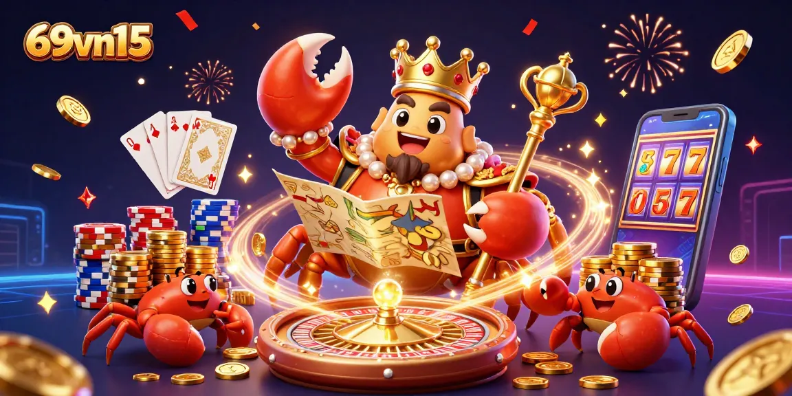Experience thrilling gaming with 69vn15's vibrant treasure map scene featuring a crab emperor.