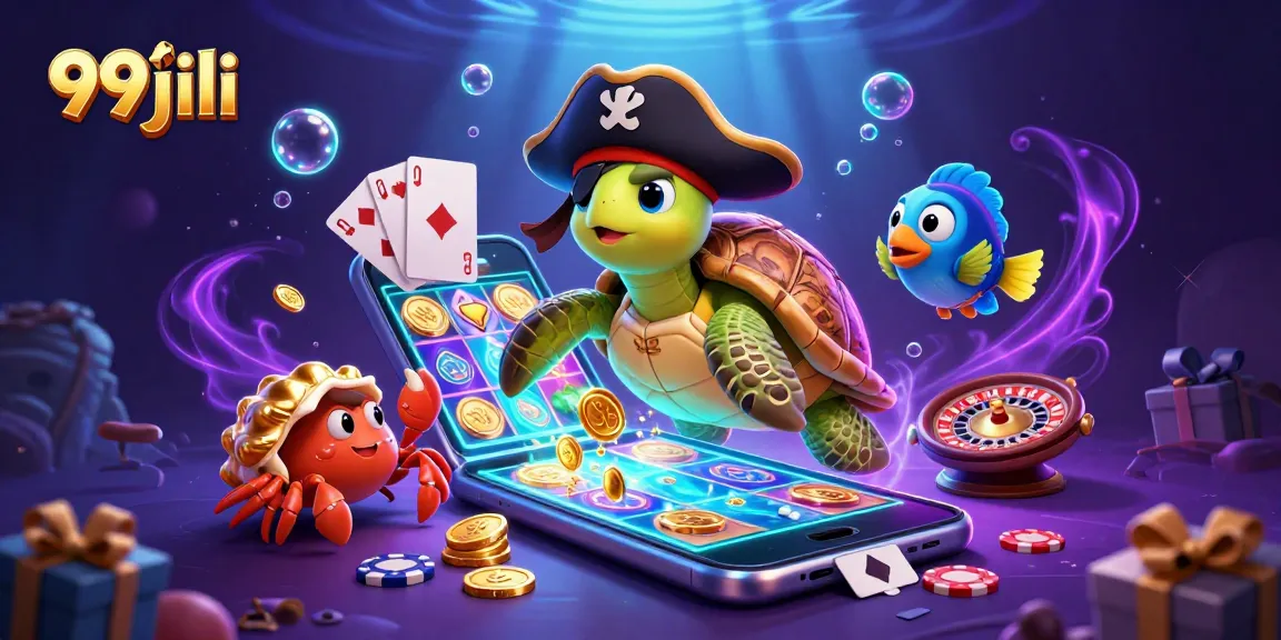 Engage in thrilling betting with 99jili featuring colorful slot games and characters amidst treasure.