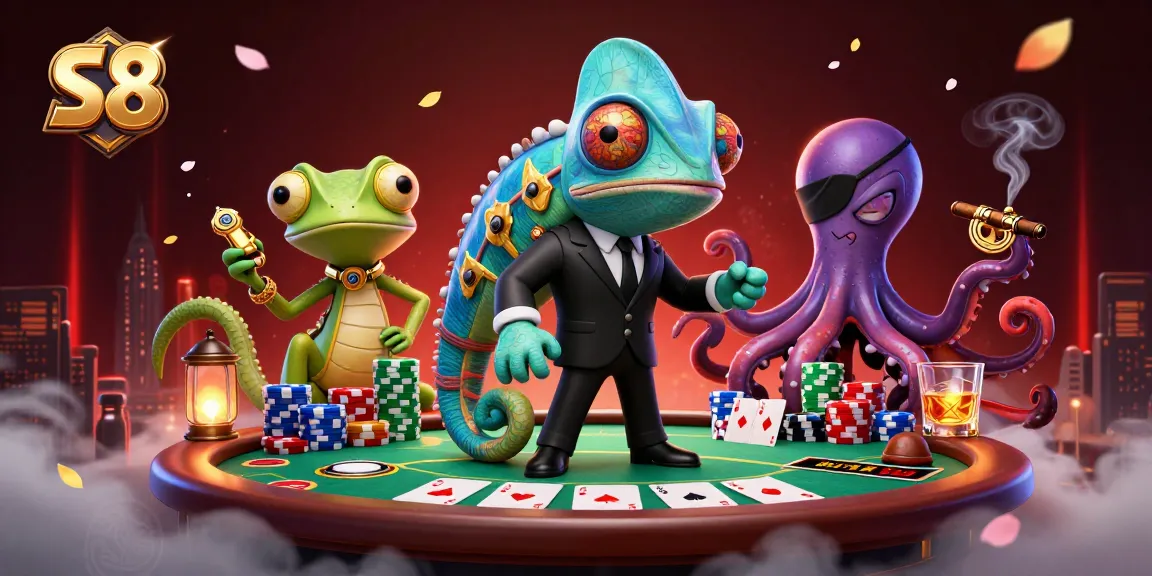 Engage with S8's thrilling poker action featuring vibrant 3D characters and dynamic gaming elements.