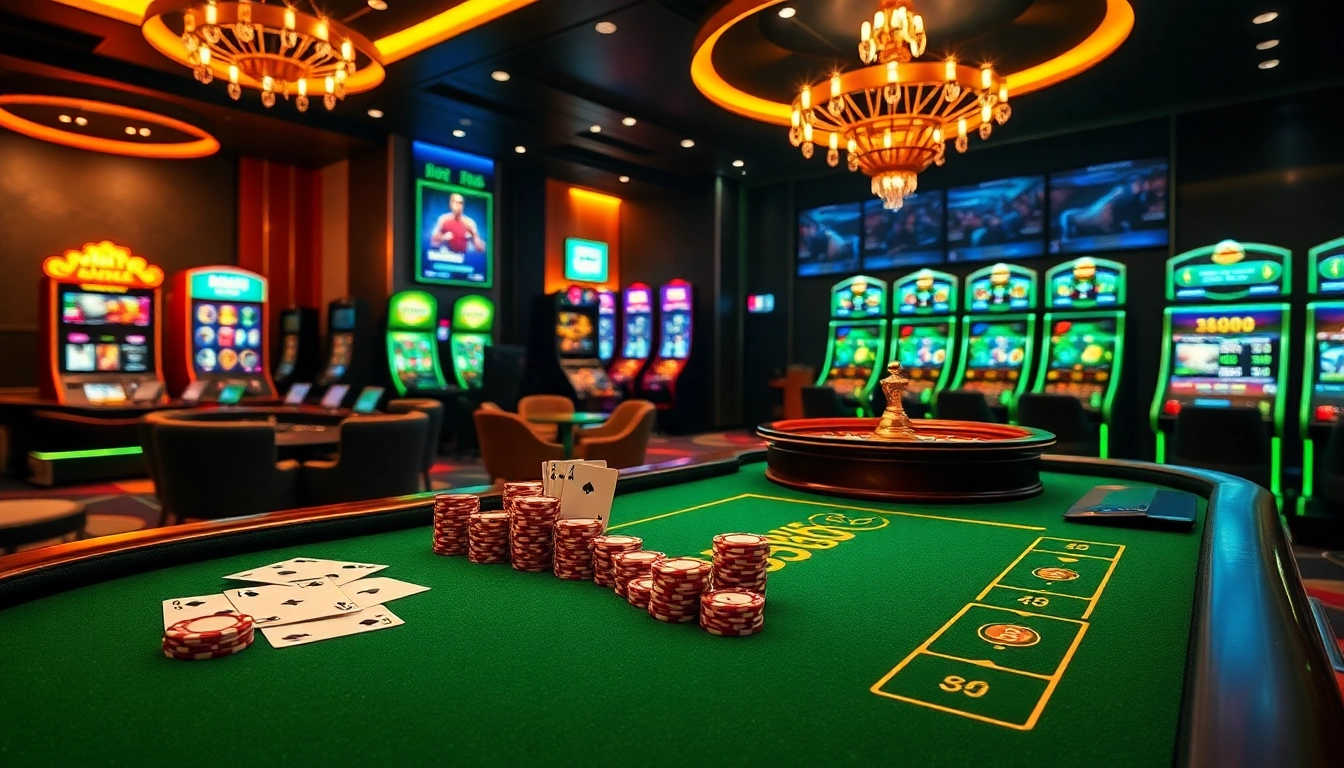 Immersive gambling experience at Hay88 com with live poker, vibrant slot machines, and luxury casino ambiance.