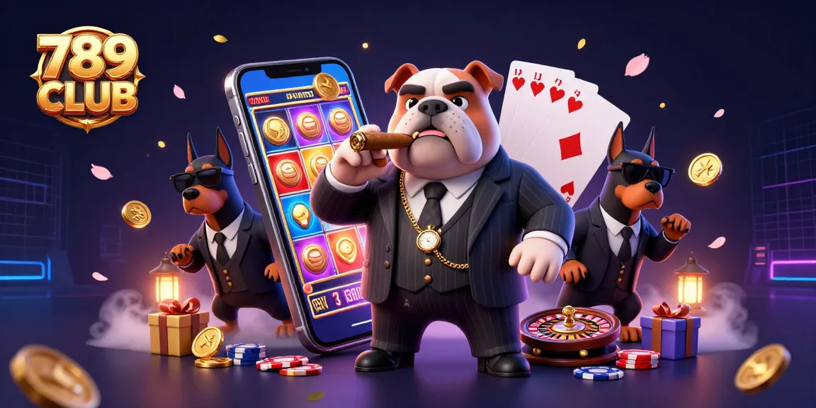 Experience the thrill of 789 CLUB with vibrant slots, playful cards, and a lucky bulldog mobster.