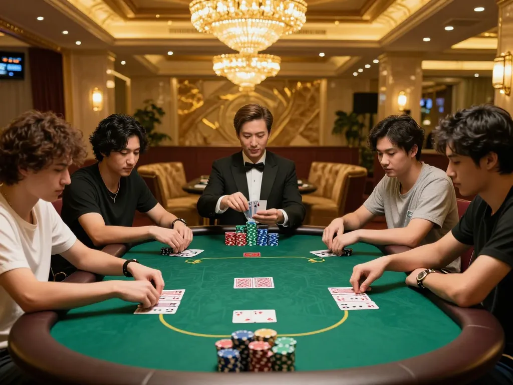 Players engaging in a high-stakes poker game at NOHU90 casino, illustrating strategic gameplay.