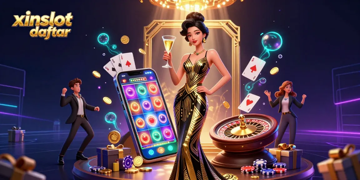 Play xinslot daftar on a colorful slot game while enjoying the glamour of casino life with elegant character details.
