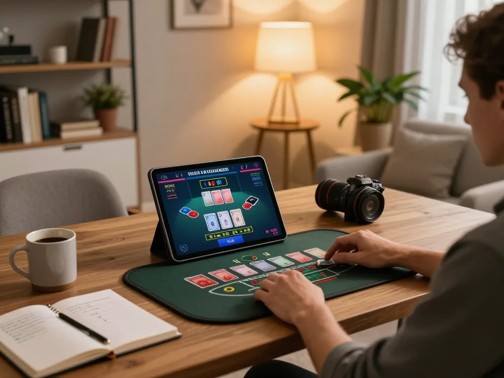 Engaging in live Baccarat action on sc88's tablet from a cozy and stylish home setup.