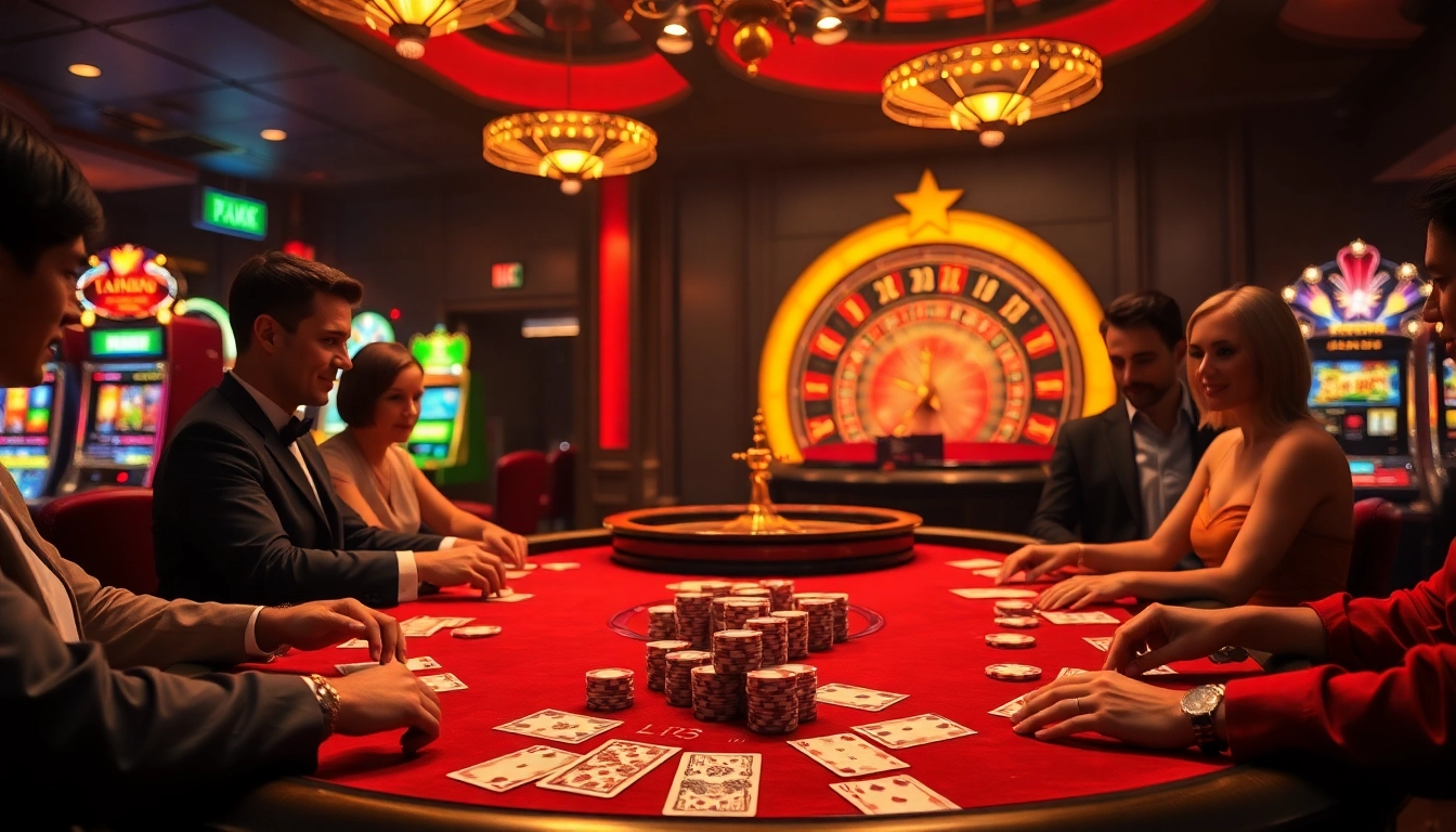Exciting poker action unfolds at the kjc.com casino table, showcasing vibrant chips and cards.