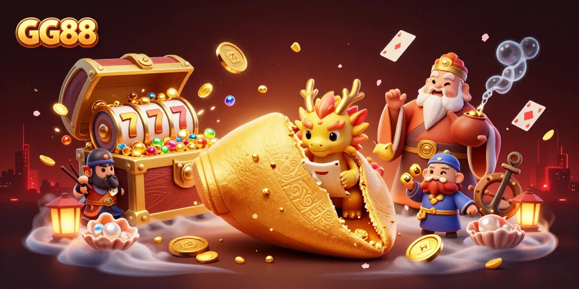 GG88 spins the reels with golden fortune cookie characters guiding lucky bets and winnings at the casino.