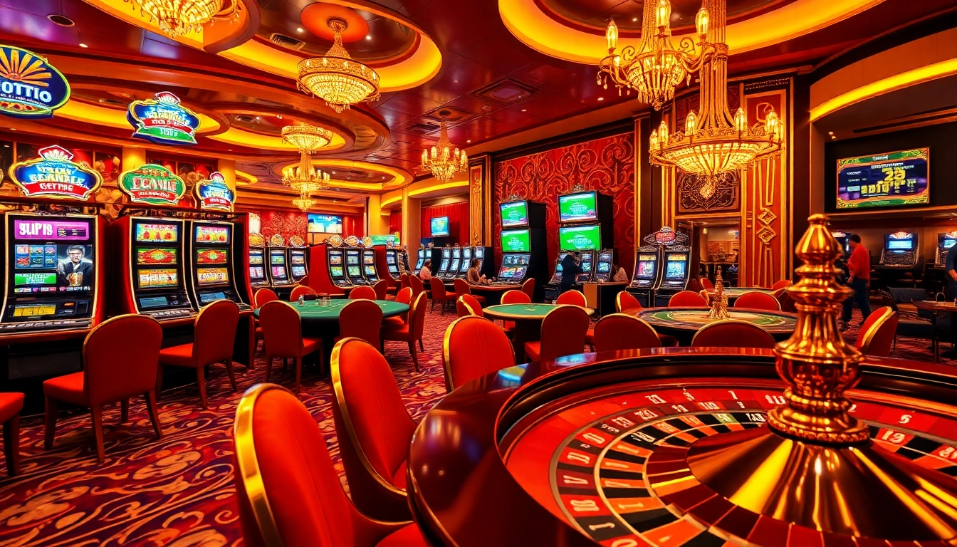 SODO Casino excitement with vibrant slot machines, engaged poker players, and a roulette wheel.