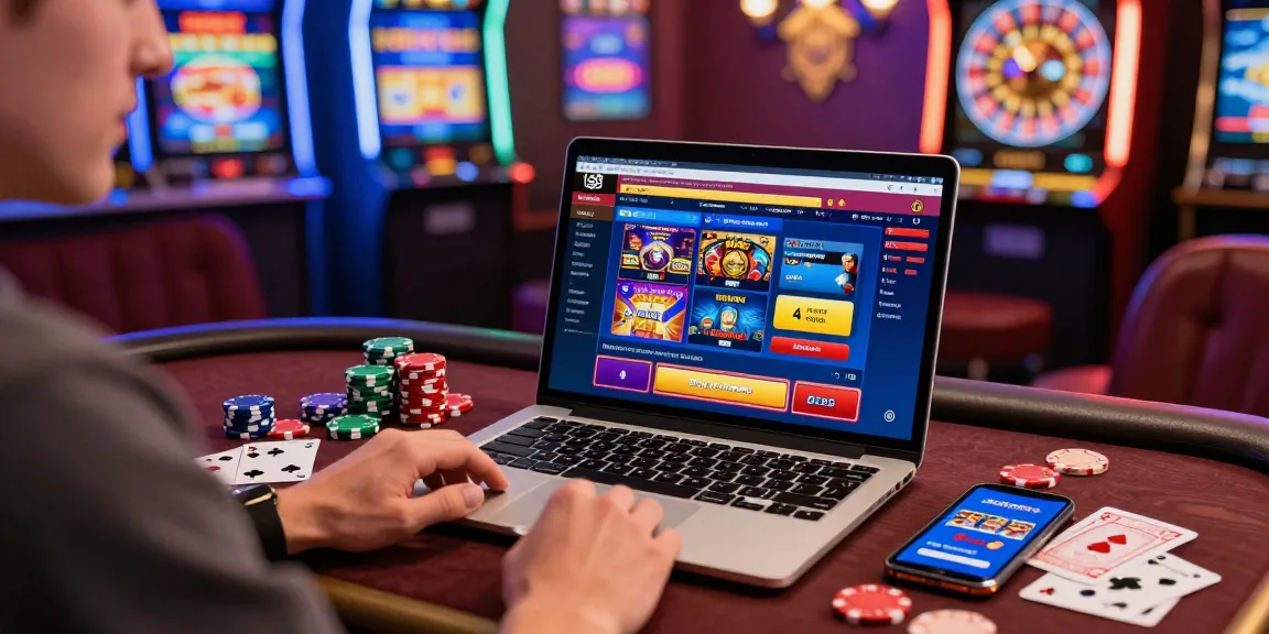 Engaging scene of a player exploring games at casinos that accept credit cards, vibrant atmosphere with colorful casino elements.