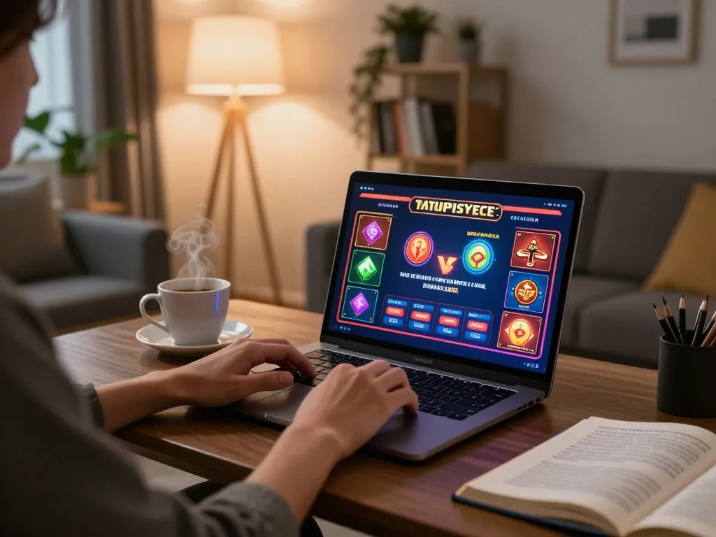 Engaging with hay win online games in a cozy home setting, showcasing a vibrant gaming interface and strategy notes