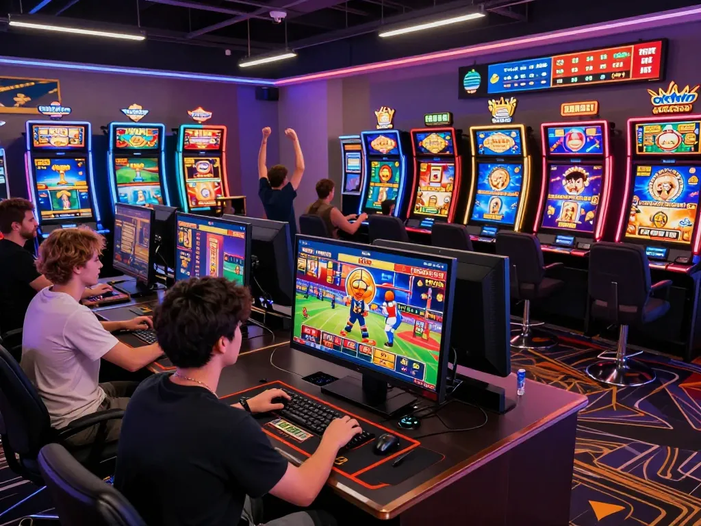 Engaging online gaming scene showcasing diverse players on okwin.com, featuring sports betting, live casino, and slots.