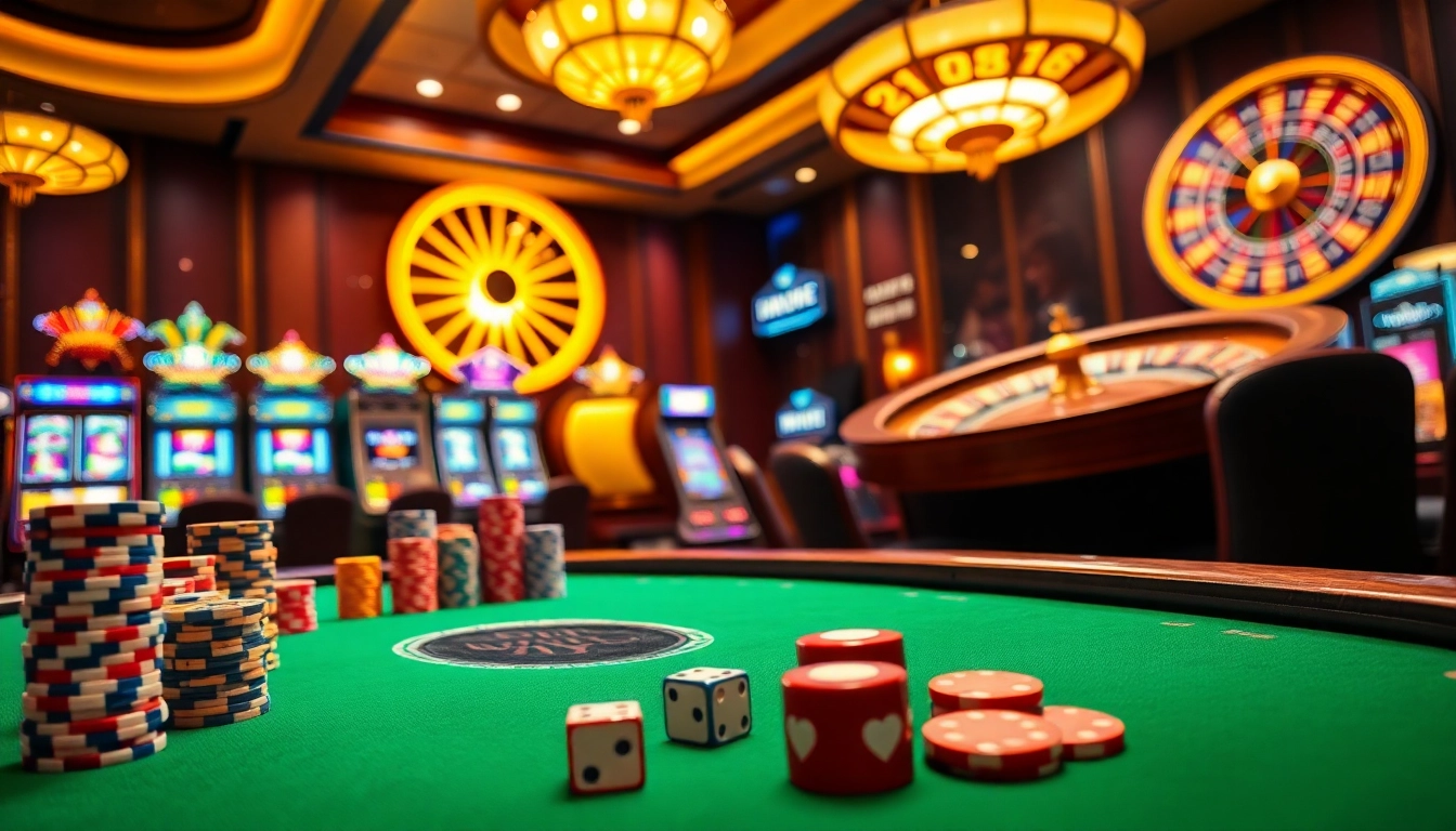 Engage in thrilling gambling at https://mint88.one/ with vibrant poker chips and a roulette wheel.