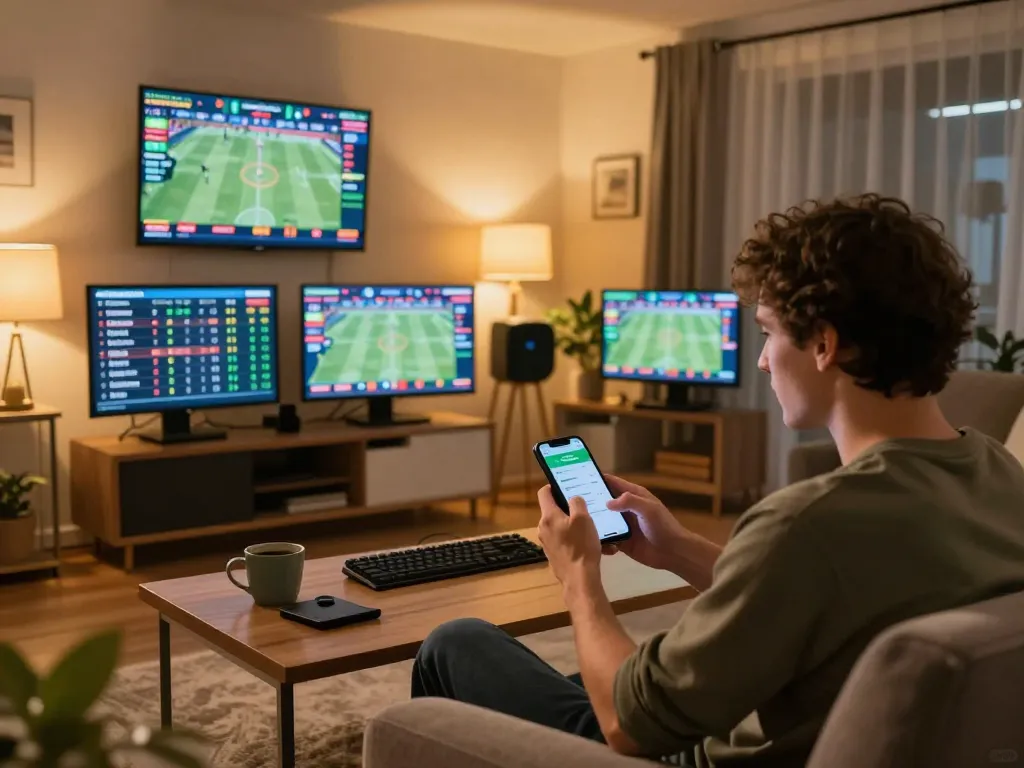 Engaging in live betting on uk88 from a smartphone during a sports event at home.