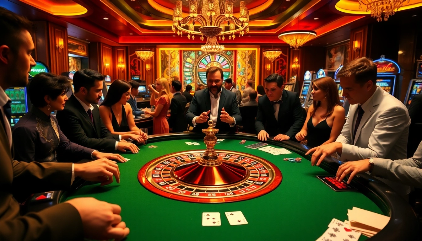Players engaged in an exciting roulette game at a luxurious casino, inspired by https://mm88.agency/.