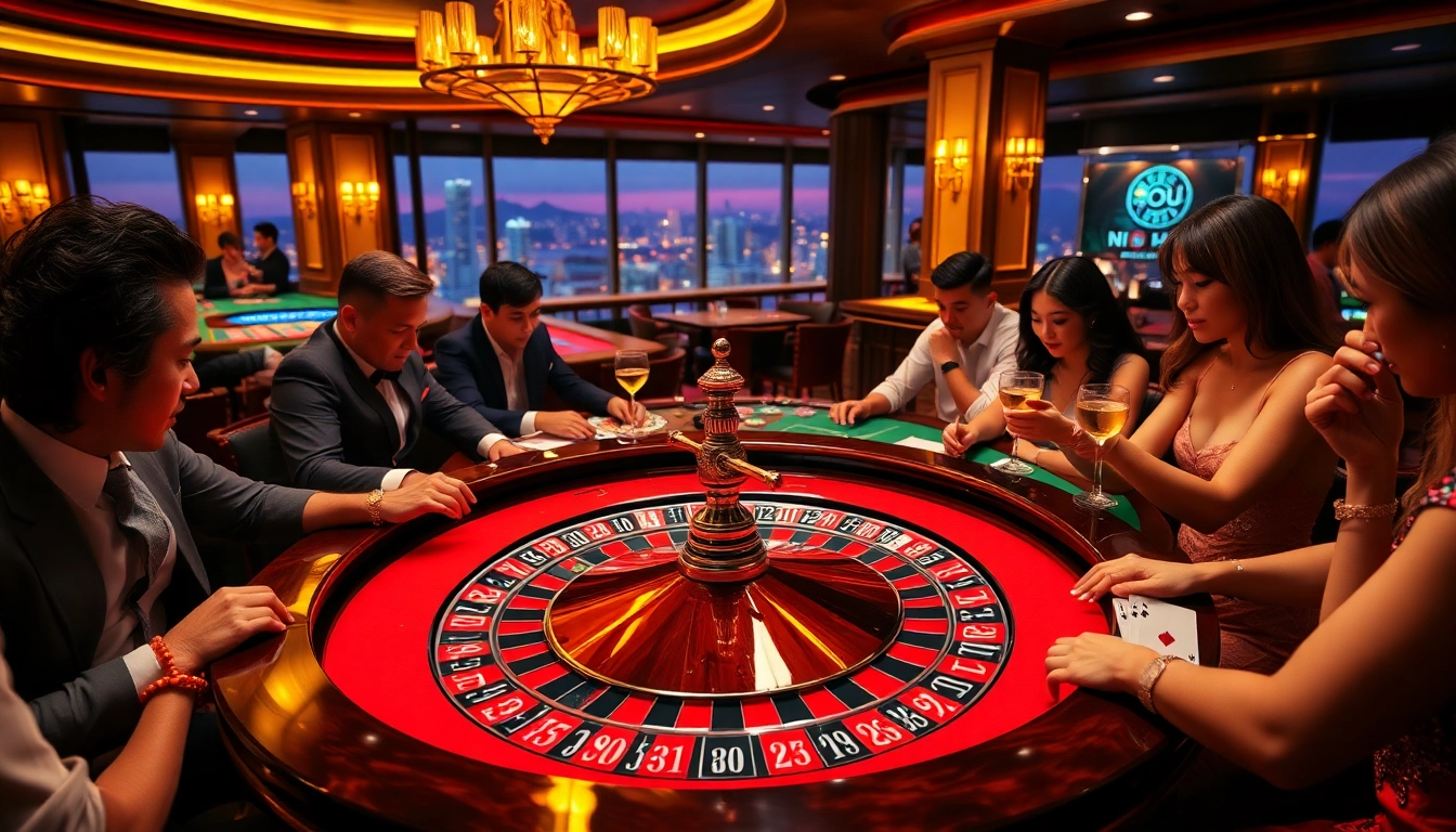 NoHu's vibrant casino scene features players at a roulette table, showcasing excitement and elegance in gameplay.