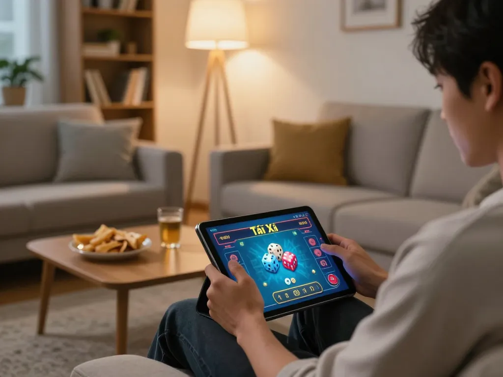 Engaging gameplay on taixiuonline8 tablet showcasing exciting Tài Xỉu online betting at home