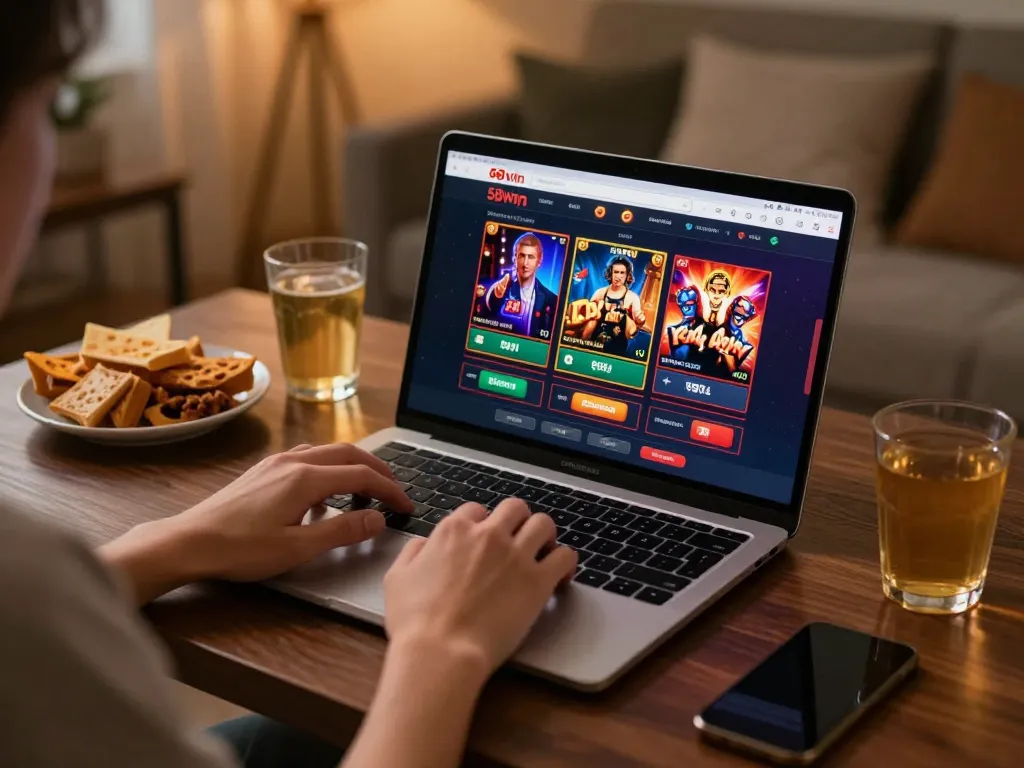 Player engaging with 58win's casino platform from home, showcasing dynamic gaming experience.