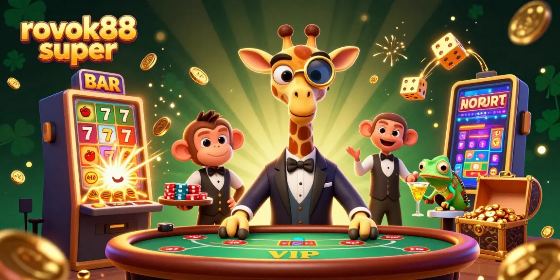 Play exciting games with rokok88 super at a vibrant casino scene, featuring high-roller characters and jackpot thrills