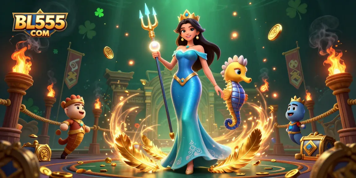 Experience the thrill of winning at BL555 COM with dynamic underwater characters and casino-themed elements.