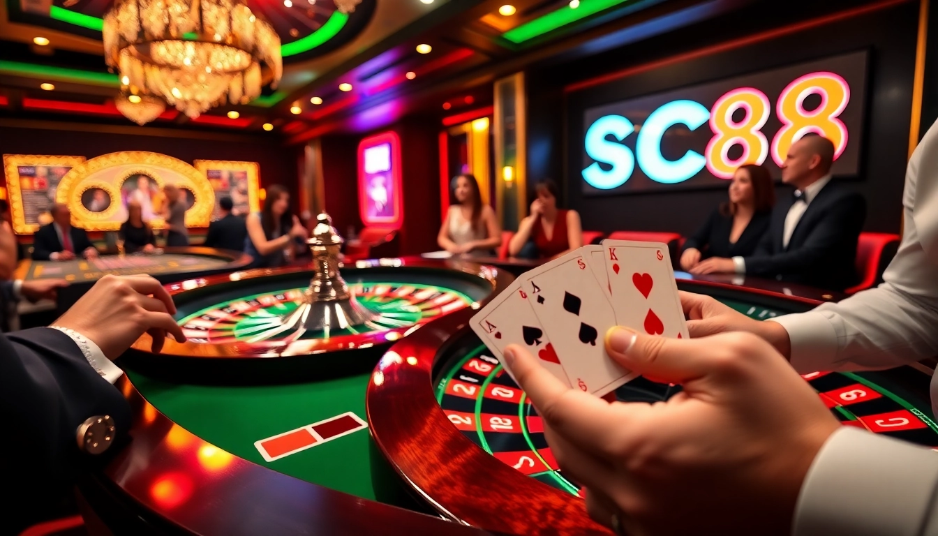Players enjoying a thrilling game at the SC88 roulette table in a luxurious casino setting.
