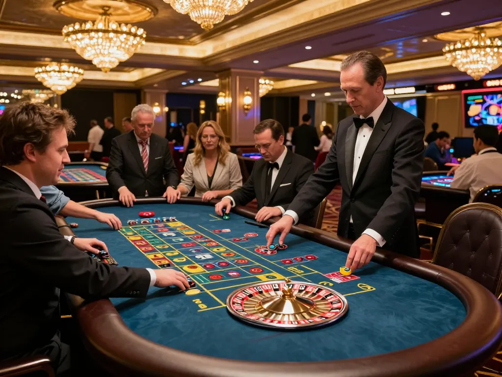 Players placing bets at the luxurious roulette table in the house of nhà cái onbet.