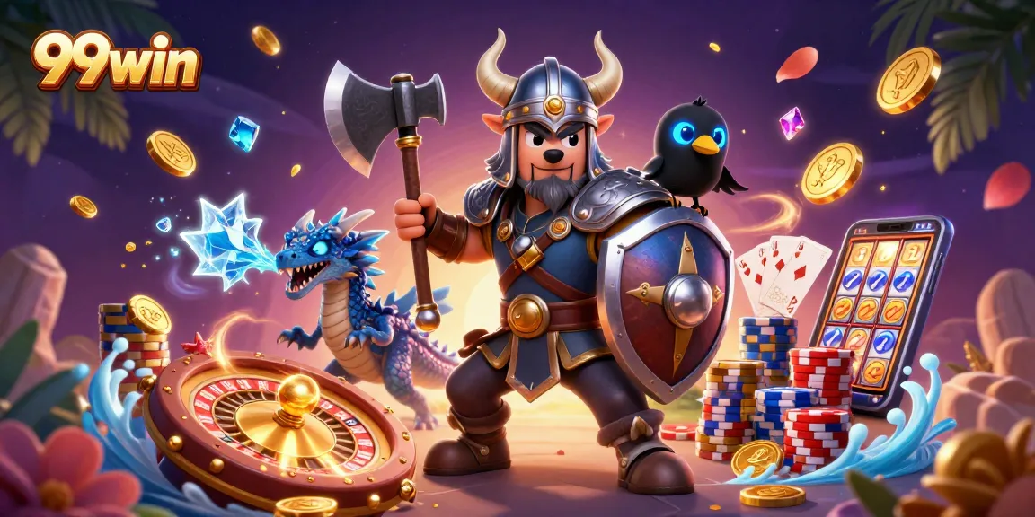 99win engages players with an exhilarating casino adventure featuring vibrant characters and elements.