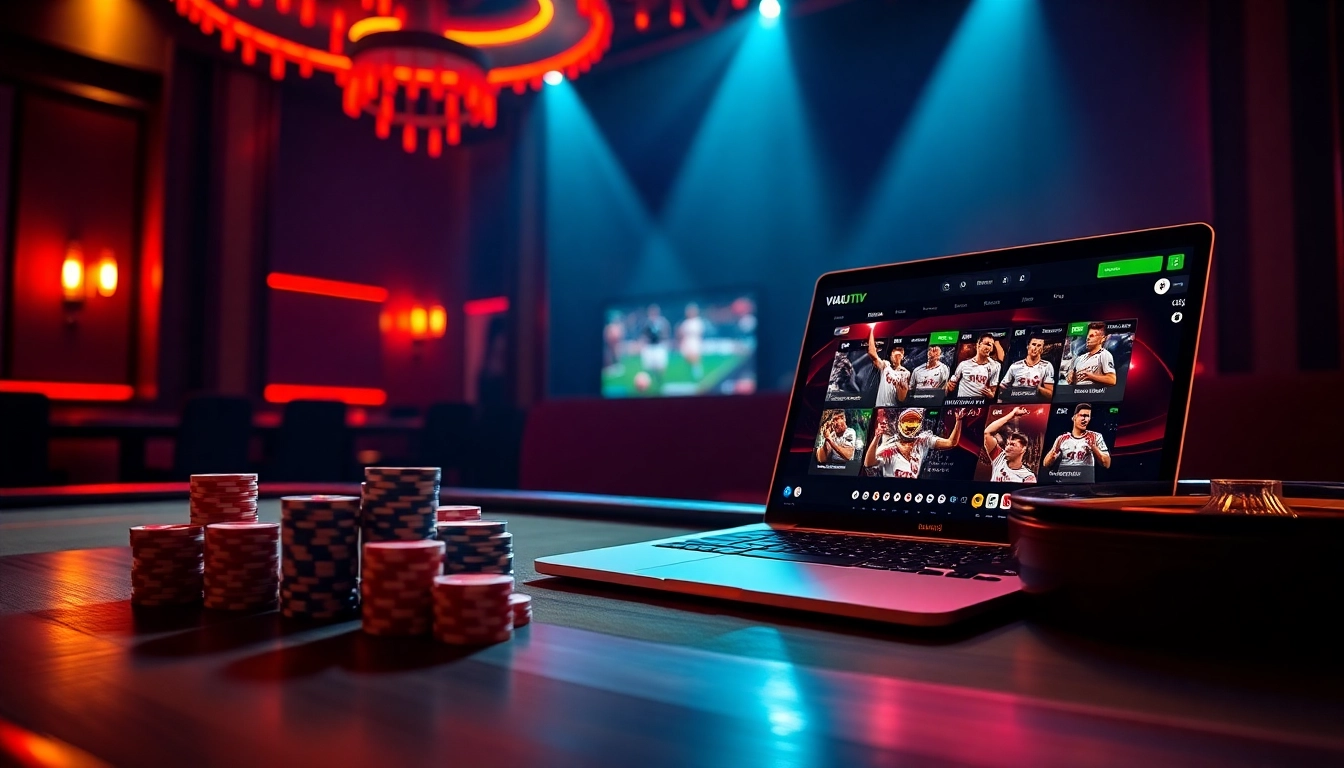 Engage with vaoluoitv's vibrant online gaming experience featuring luxurious casino tables and live sports betting.