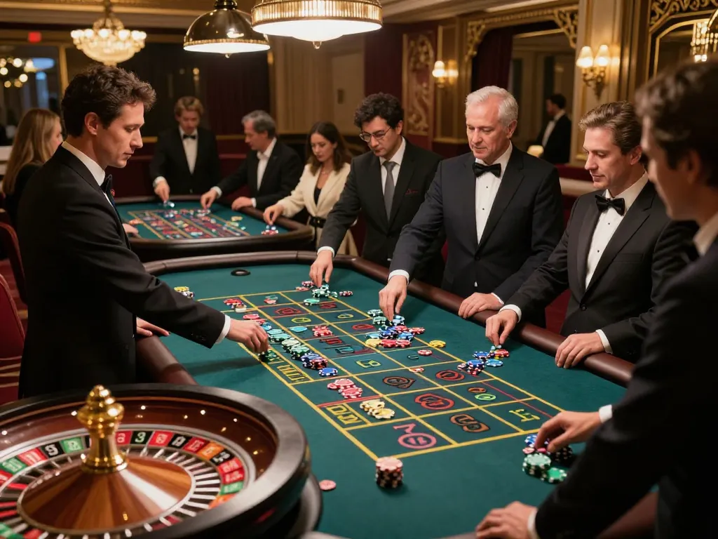 Experience excitement at the roulette table with players betting at https://lc88.jpn.com/ with vibrant casino decor.