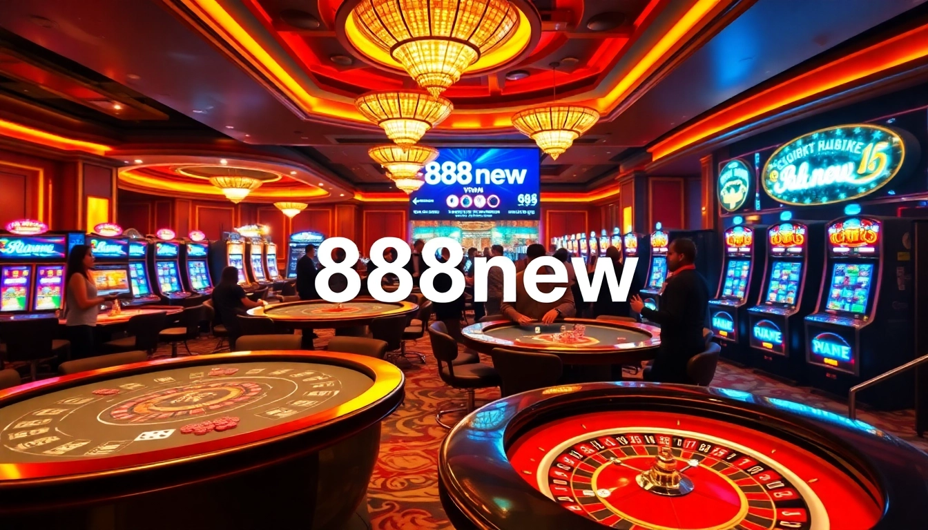 Engaging casino scene showcasing vibrant 888new games and players enjoying intense gambling.