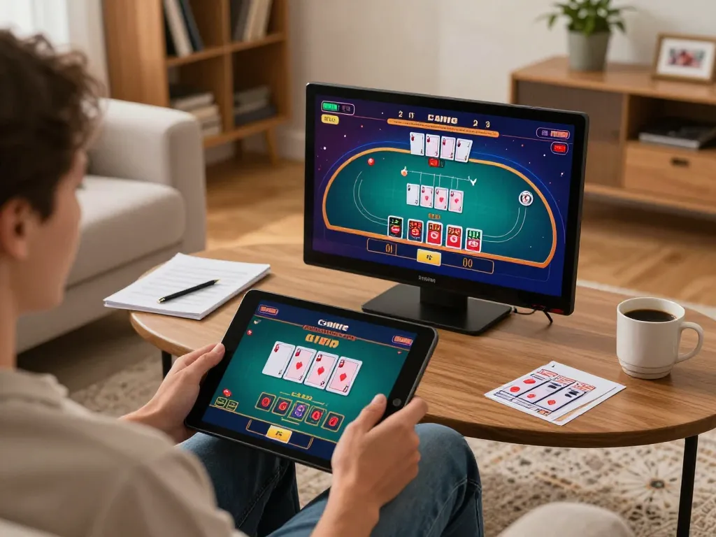 DH88 player participating in live dealer blackjack on tablet at home, showcasing a strategic gaming moment.