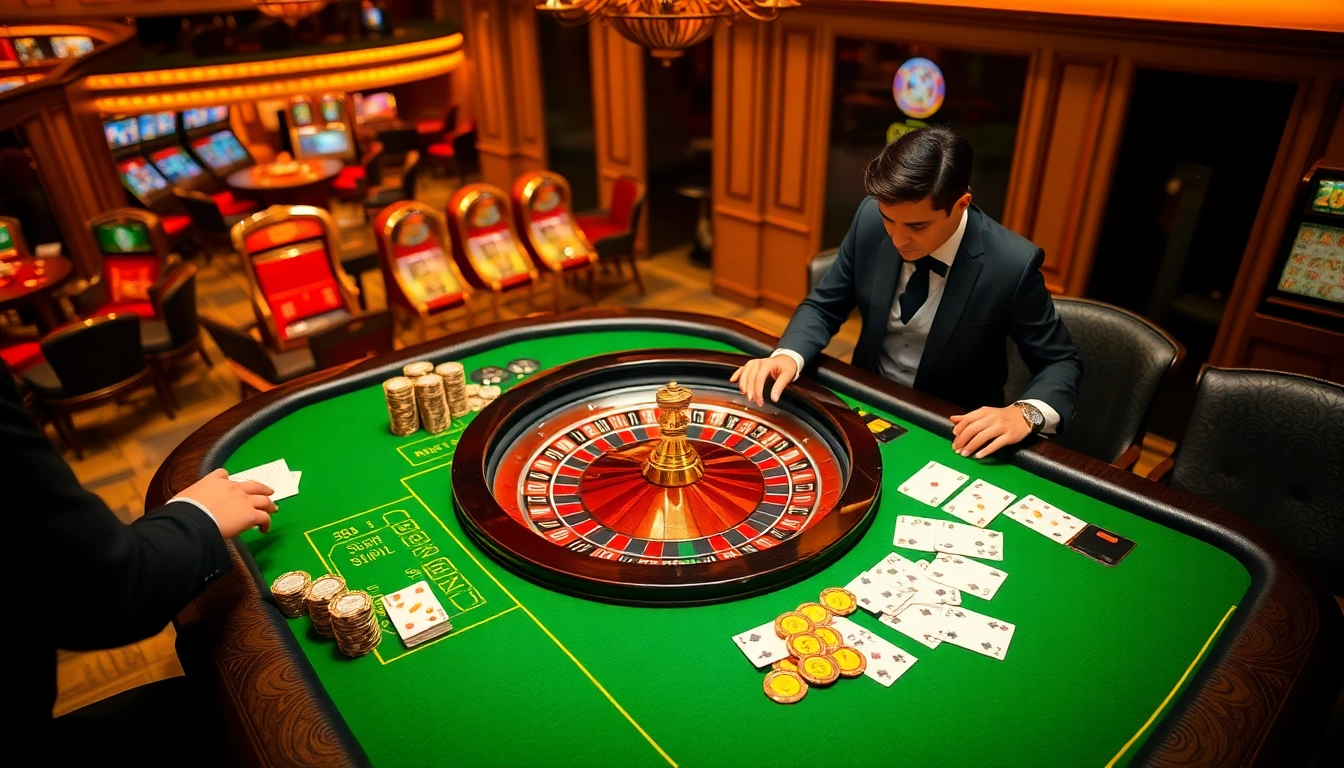 Experience thrilling gameplay at https://98win9.bid/ with vibrant casino tables and poker chips.