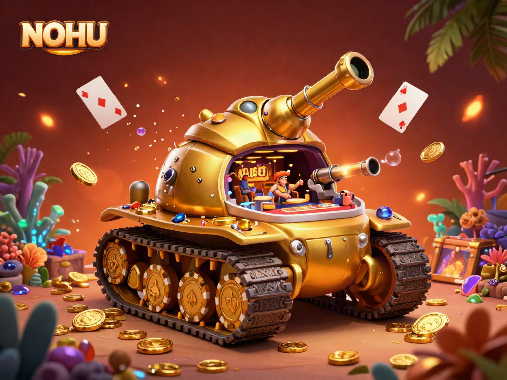 Experience the vibrant NOHU gameplay inside a golden beetle tank casino bursting with excitement.