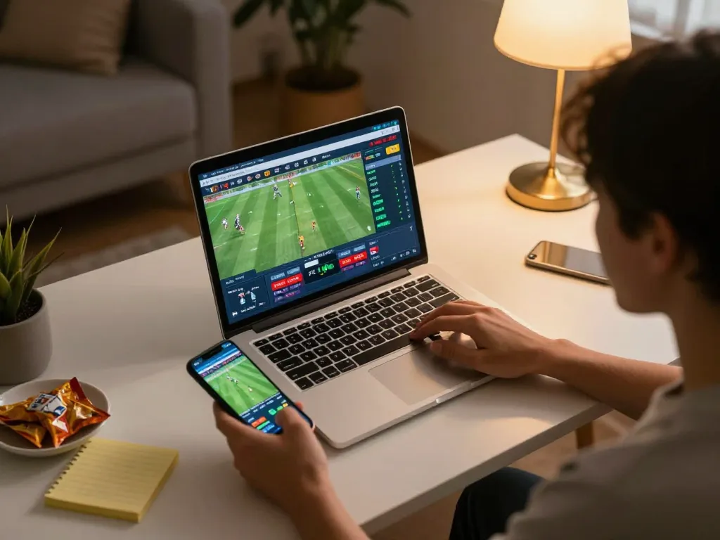 Engaging online betting scene featuring keonhacaii88 sports betting platform with live match updates.