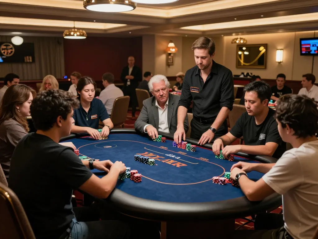 SKY88 players enjoy an engaging poker game at a luxurious casino table with active gameplay