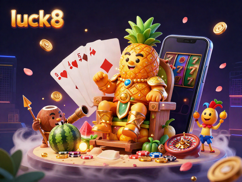 Engage in thrilling casino fun with luck8, showcasing a vibrant scene of gaming elements and lively characters.